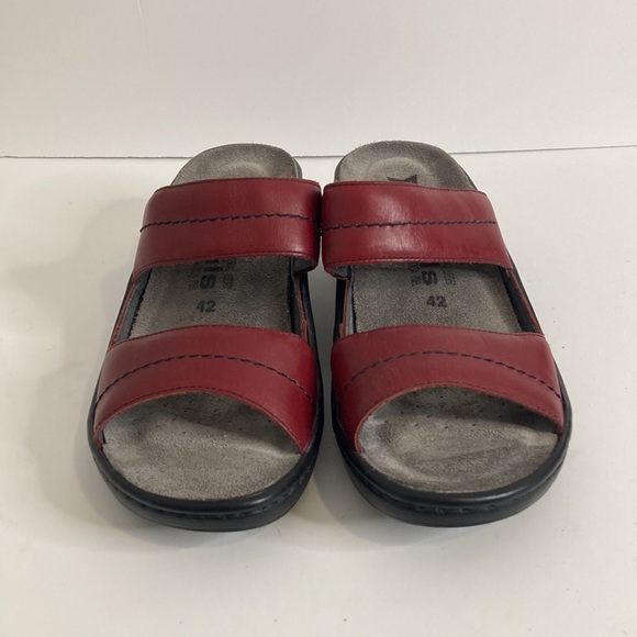 Mephisto Mobils Sandals Womens 42 12 Red Leather Two Strap Wedge Comfy Shoes - Picture 2 of 16